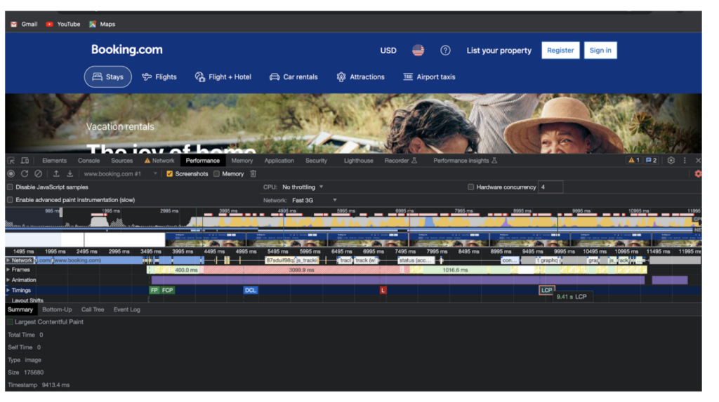 Booking 在快速 3G 上的 LCP