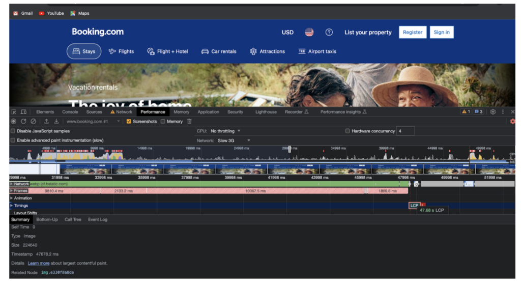 Booking 在慢速 3G 上的 LCP
