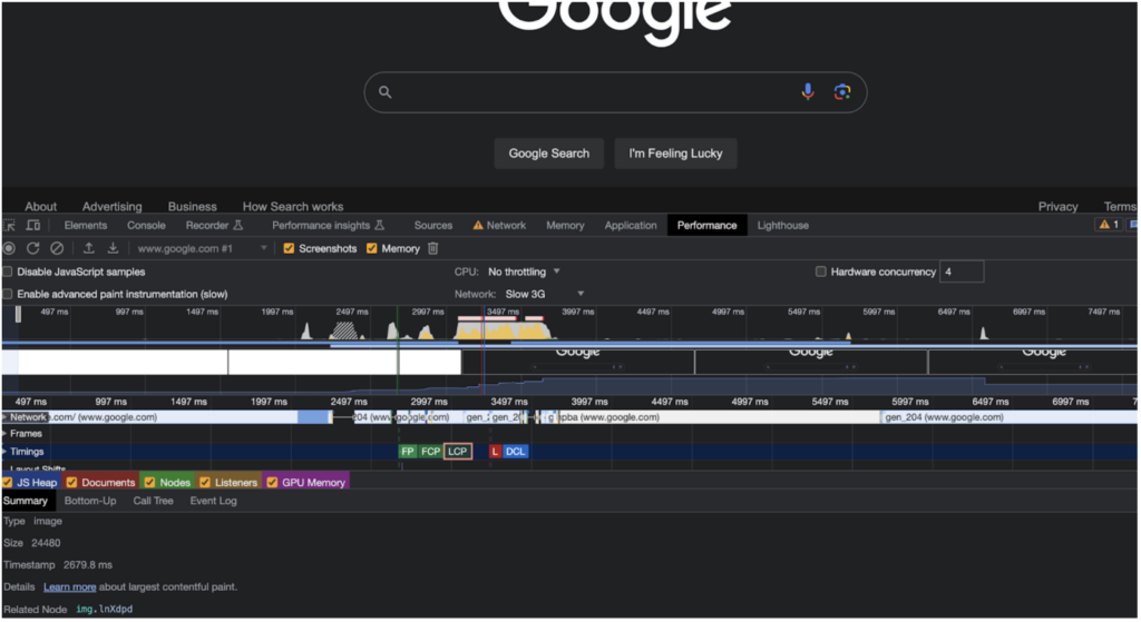 Google 在慢速 3G 上的 LCP