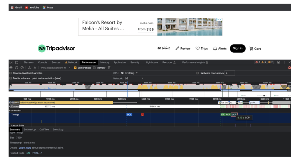 Tripadvisor 在 2G 上的 LCP