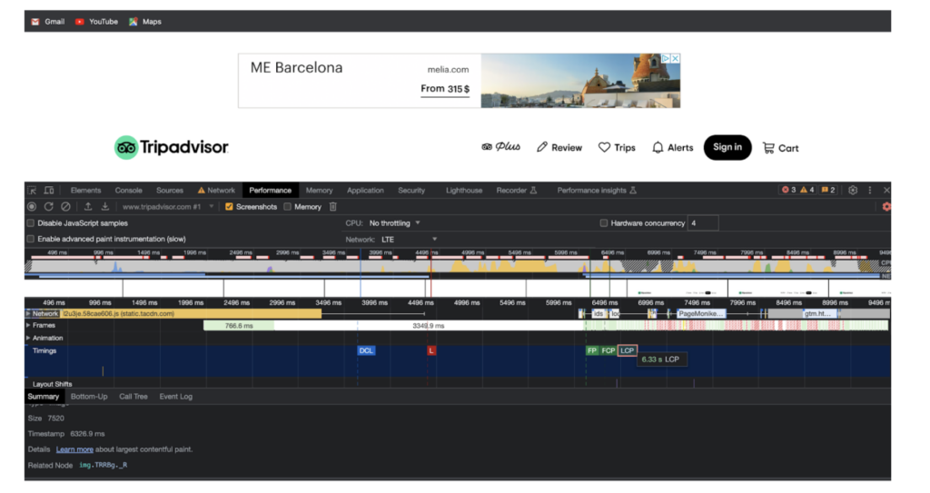 Tripadvisor 在 LTE 上的 LCP